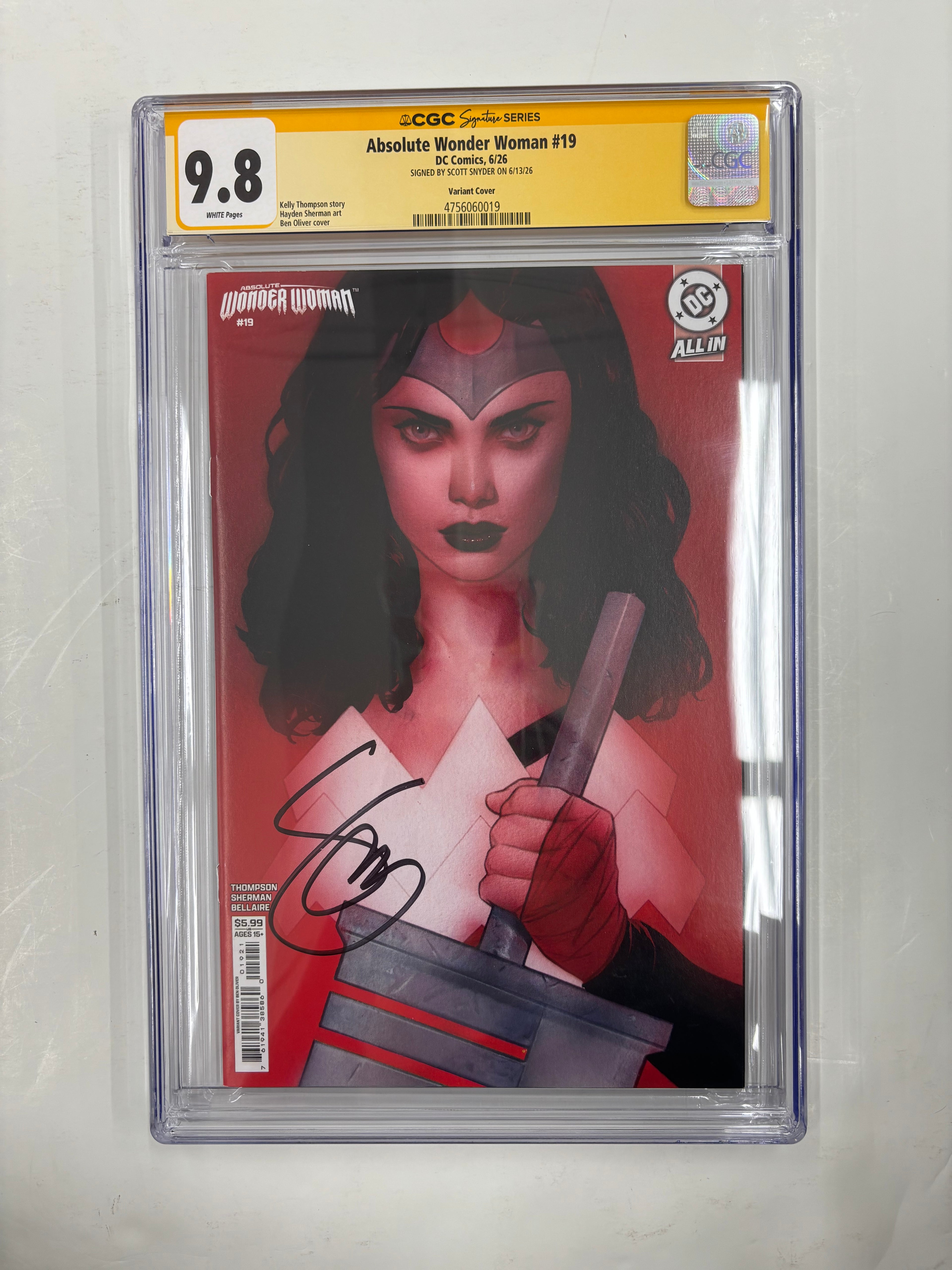 YELLOW SLAB CGC 9.8 absolute Wonder Woman #19 variant cover by Oliver signed by Scott Snyder