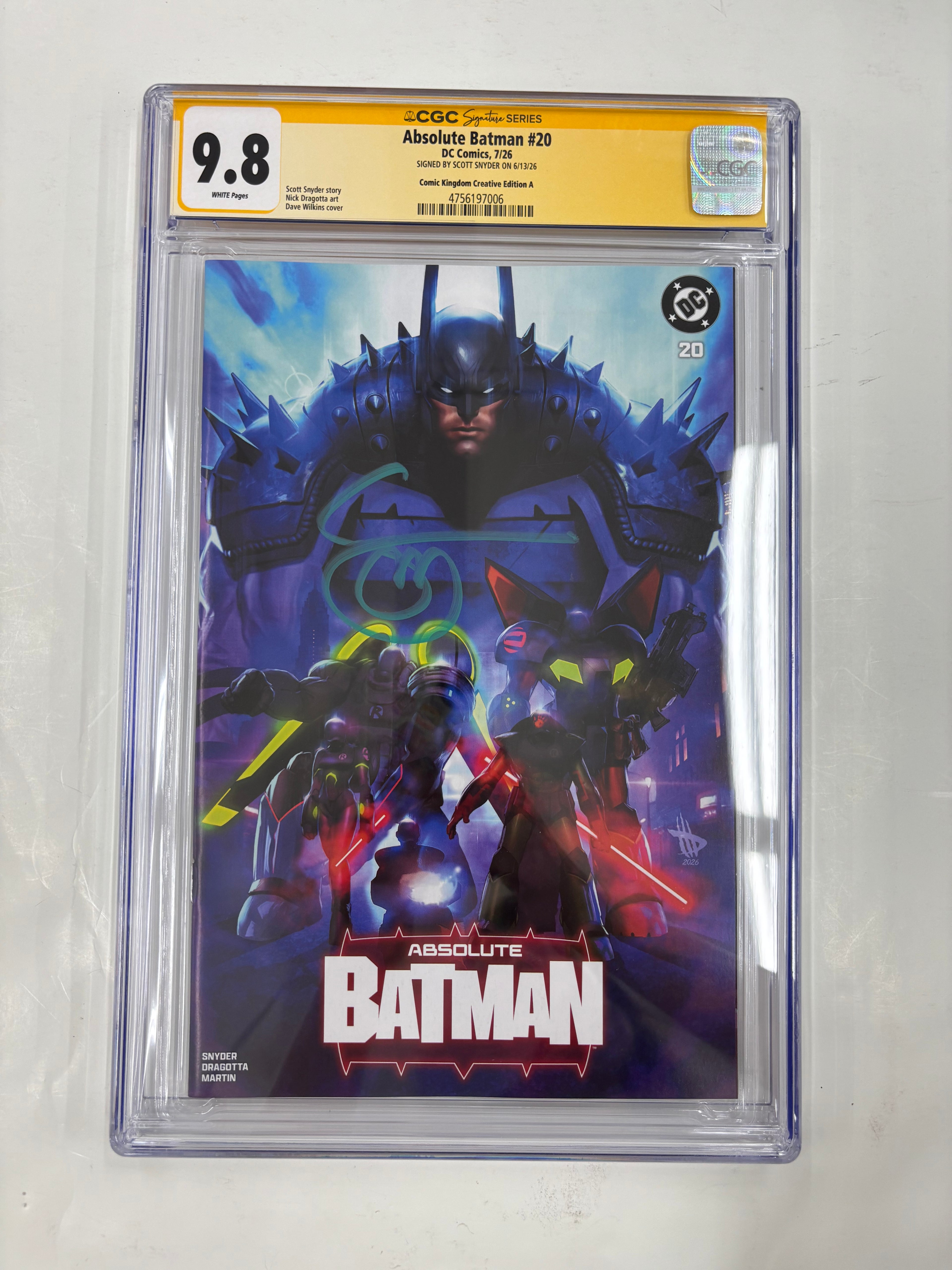 YELLOW SLAB CGC 9.8 absolute Batman #20 comic kingdom creative edition  A signed by Scott Snyder