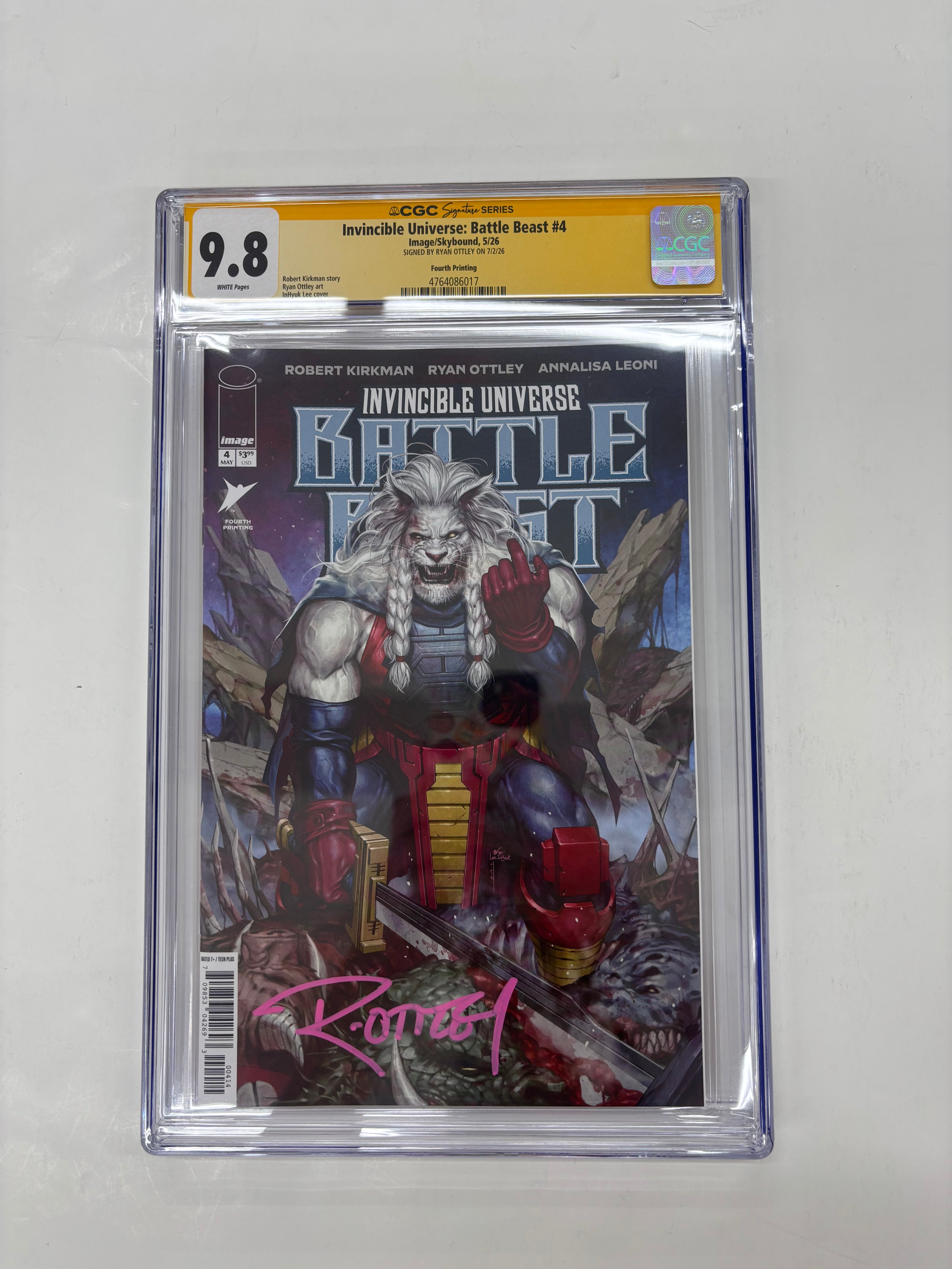 Battle Beast #4 Fourth Printing CGC 9.8 Yellow Label Signed by Ryan Ottley