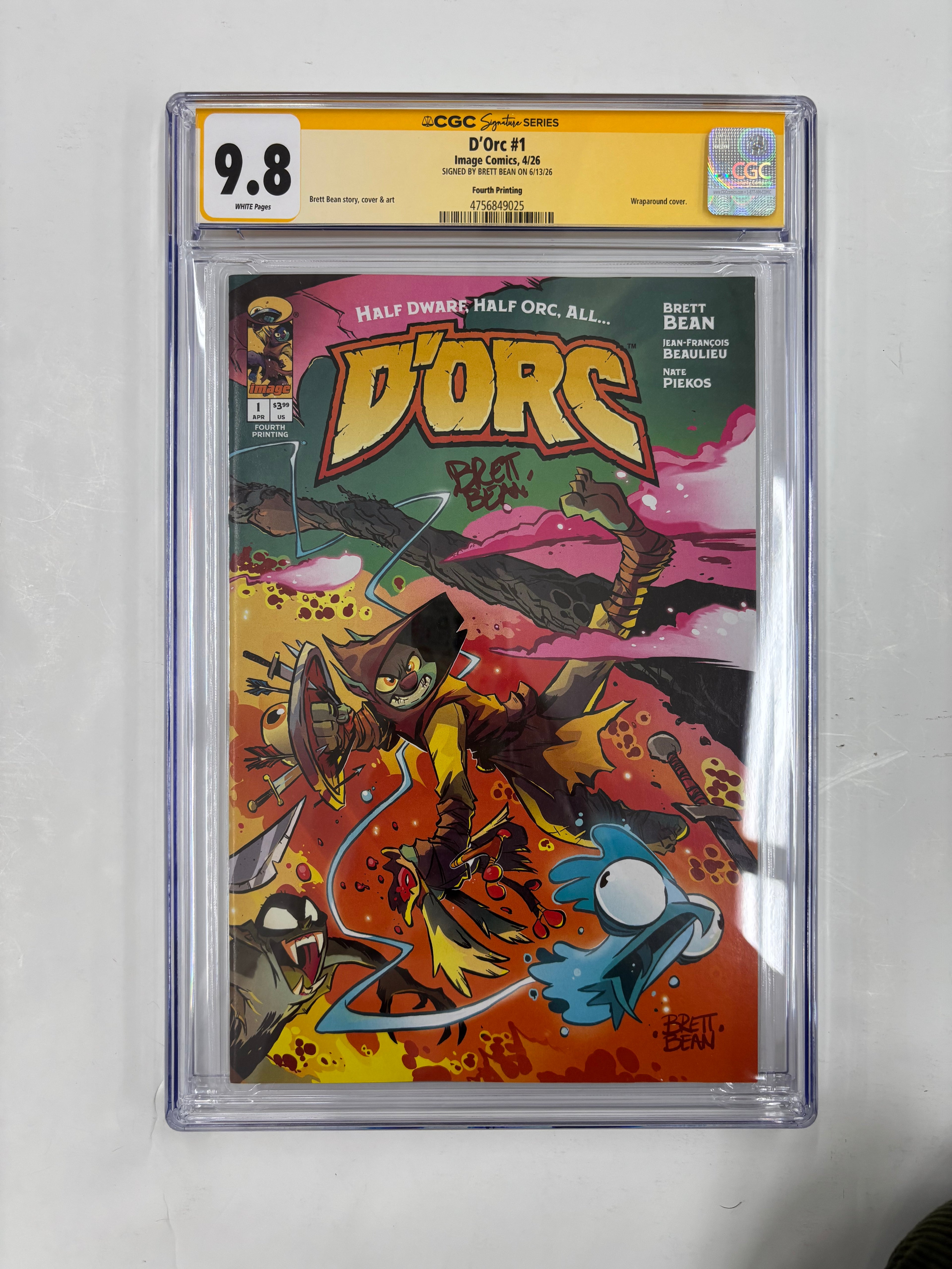 YELLOW SLAB CGC 9.8 D’ORC #1 fourth printing signed by Brett Bean