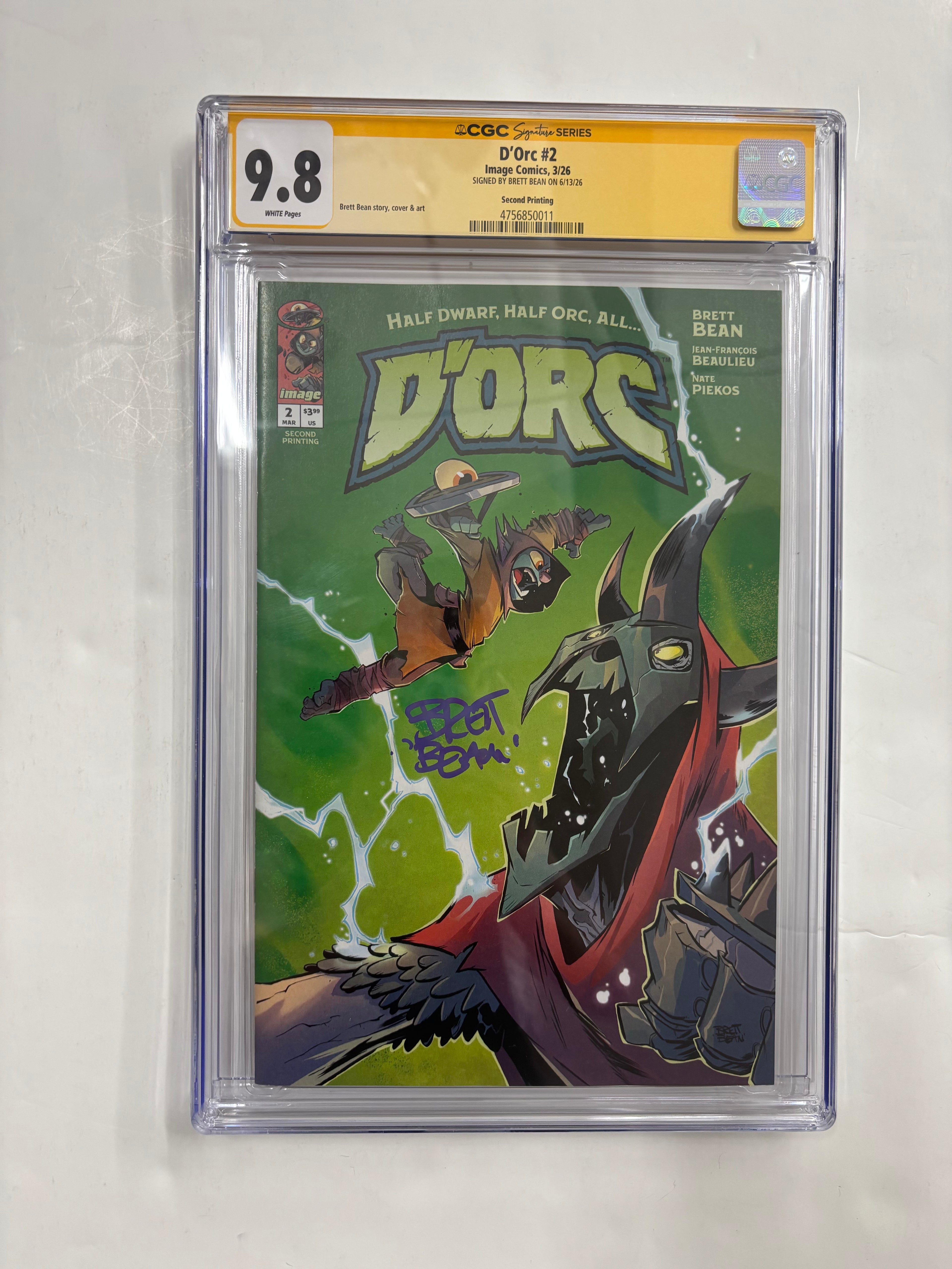 D’ORC #2 second printing signed by Brett Bean cgc 9.8 yellow label