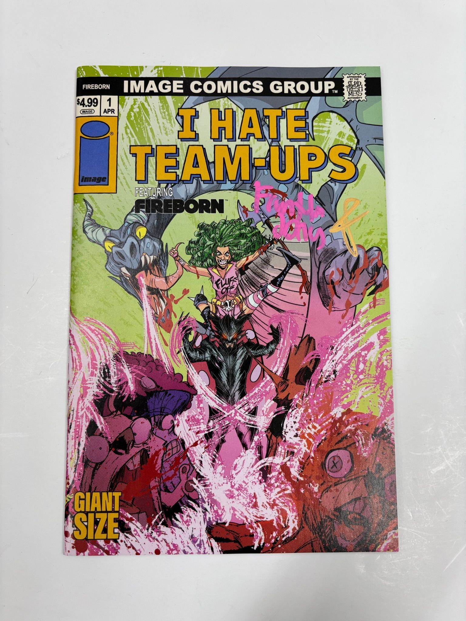 I hate team-ups fireborn #1 cover N signed by Frankie Jonas and Curt Pines